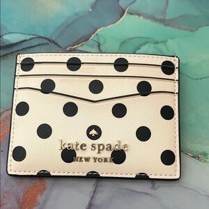 KATE SPADE NEW YORK SMALL SLIM CARD HOLDER/ BLACK & CREAM POLKA DOT/ NWT